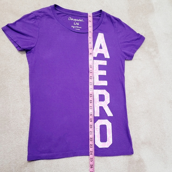 AEROPOSTALE SHORT SLEEVE  SHIRT WOMAN'S SIZE Large Purple With Pink Lace Letters - Picture 6 of 9